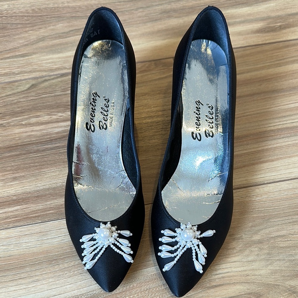 Black Satin Embellished Women's Dress Shoes Shoes